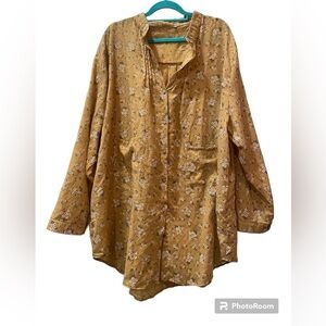 Button Up Mustard Yellow Gauzy Floral Tunic size 6xl. M
